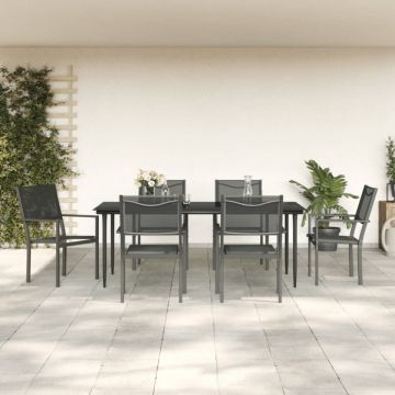 Set mobilier de grădină, 7 piese, negru, oțel și textilenă