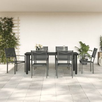 Set mobilier de grădină, 7 piese, negru, oțel și textilenă