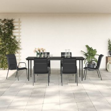 Set mobilier de grădină, 7 piese, negru, oțel și textilenă