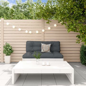 Set mobilier de grădină cu perne, 2 piese, alb, lemn masiv