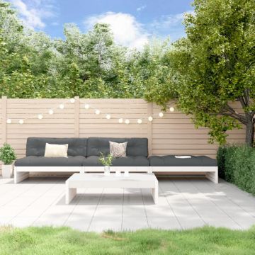 Set mobilier de grădină cu perne, 4 piese, alb, lemn masiv