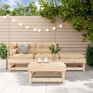 Set mobilier de grădină cu perne, 4 piese, lemn masiv