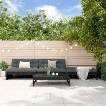 Set mobilier de grădină cu perne, 4 piese, negru, lemn masiv