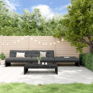 Set mobilier de grădină cu perne, 4 piese, negru, lemn masiv