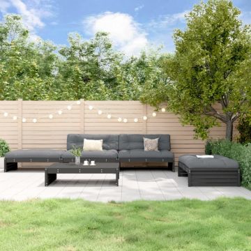 Set mobilier de grădină cu perne, 5 piese, negru, lemn masiv