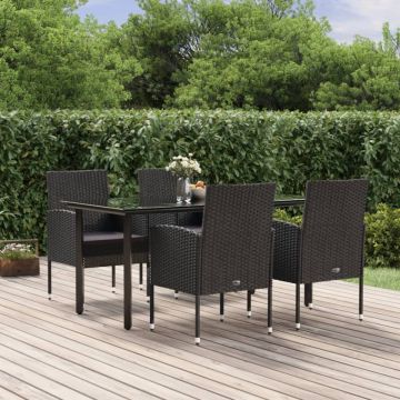 Set mobilier de grădină cu perne, 5 piese, negru, poliratan