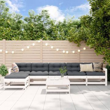 Set mobilier de grădină cu perne, 7 piese, alb, lemn masiv