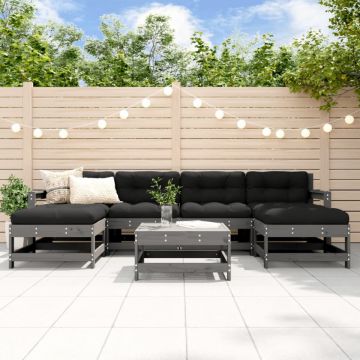 Set mobilier de grădină cu perne, 7 piese, gri, lemn masiv
