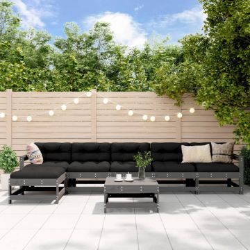 Set mobilier de grădină cu perne, 7 piese, gri, lemn masiv