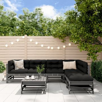 Set mobilier de grădină cu perne, 7 piese, gri, lemn masiv