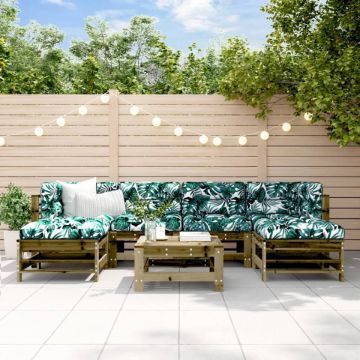 Set mobilier de grădină cu perne, 7 piese, lemn de pin tratat