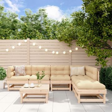 Set mobilier de grădină cu perne, 7 piese, lemn masiv