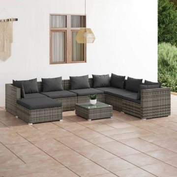 Set mobilier de grădină cu perne, 8 piese, gri, poliratan