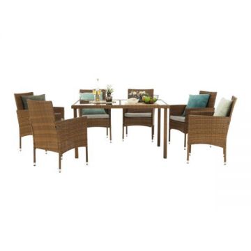 Set mobilier de gradina rattan maro perne crem 7 piese Garden