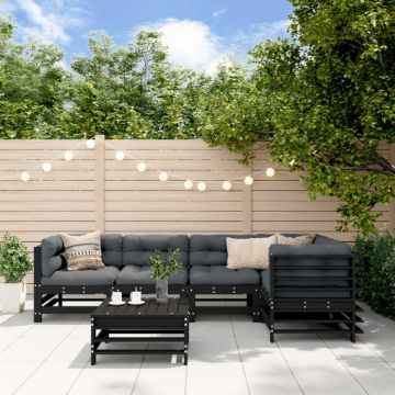 Set mobilier grădină cu perne, 6 piese, negru, lemn masiv