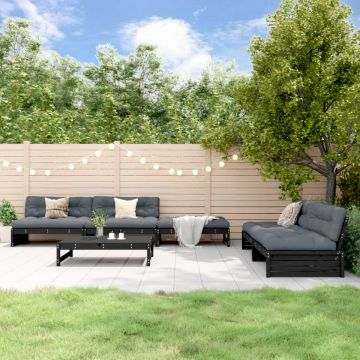 Set mobilier grădină cu perne, 6 piese, negru, lemn masiv