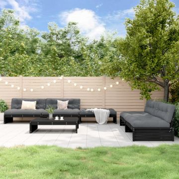 Set mobilier grădină cu perne, 6 piese, negru, lemn masiv