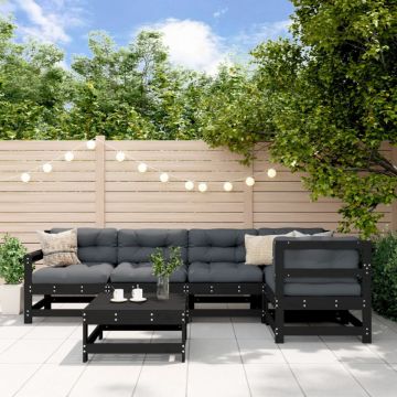 Set mobilier grădină cu perne, 6 piese, negru, lemn masiv