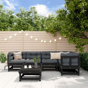 Set mobilier grădină cu perne, 6 piese, negru, lemn masiv