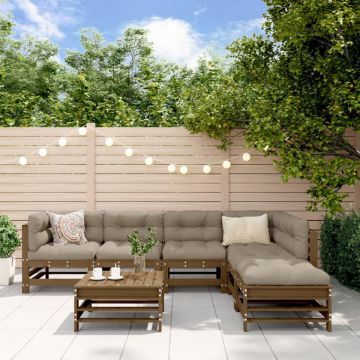Set mobilier grădină cu perne, 7 piese, maro miere lemn masiv