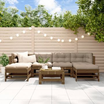 Set mobilier grădină cu perne, 7 piese, maro miere lemn masiv