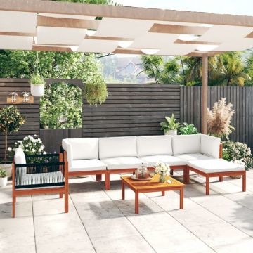 Set mobilier grădină cu perne crem, 7 piese, lemn masiv acacia