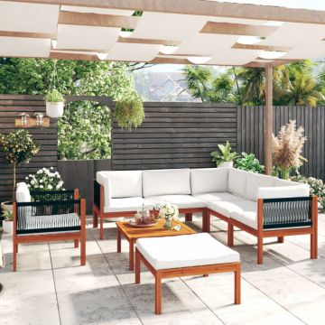 Set mobilier grădină cu perne, crem, 8 piese, lemn masiv acacia