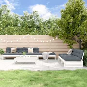 Set mobilier relaxare grădină&perne 6 piese alb lemn masiv pin