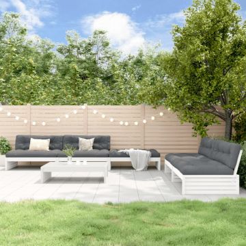 Set mobilier relaxare grădină&perne 6 piese alb lemn masiv pin