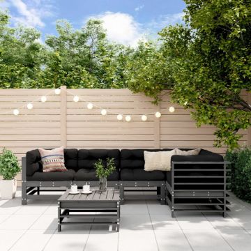 Set mobilier relaxare grădină&perne 6 piese gri lemn masiv pin