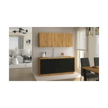 Bucatarie Modena 1.8 M Stejar Artisan/Negru Mat