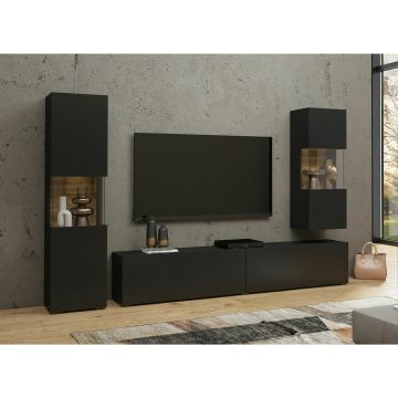 Mobila Living AVA, 216x30x140 cm, Negru Onyx/Stejar Wotan