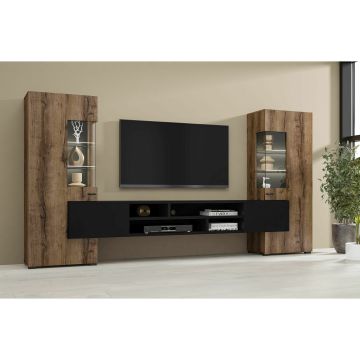 Mobila Living Coby, 270x45x143 cm, Stejar Monastery/Negru