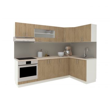 Set Bucatarie Colt Karo V34, Lemn Natural/Alb, Blat Thermo 28 mm, L 240 x 140 cm