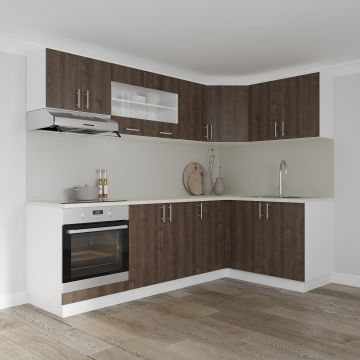 Set Bucatarie Colt Karo V34, Stejar Bronz/Alb, Blat Thermo 28 mm, L 240 x 140 cm