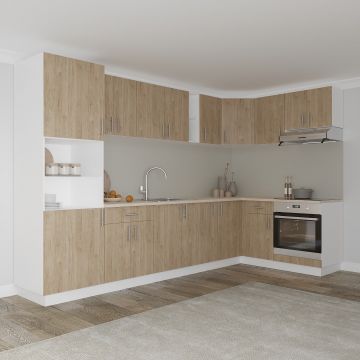 Set Bucatarie Colt Karo V35, Lemn Natural/Alb, Blat Thermo 28 mm, L 320 x 160 cm