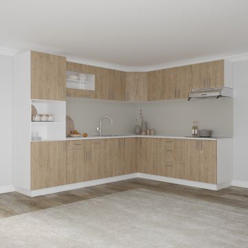 Set Bucatarie Colt Karo V36, Lemn Natural/Alb, Blat Thermo 28 mm, L 280 x 220 cm