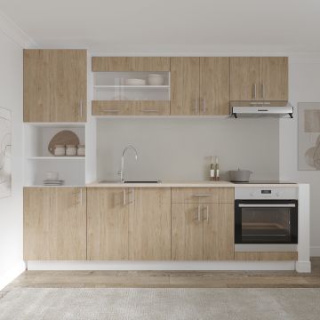 Set Bucatarie Karo V20, Lemn Natural/Alb, Blat Thermo 28 mm, L 260 cm