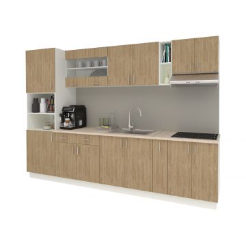 Set Bucatarie Karo V26, Lemn Natural/Alb, Blat Thermo 28 mm, L 300 cm