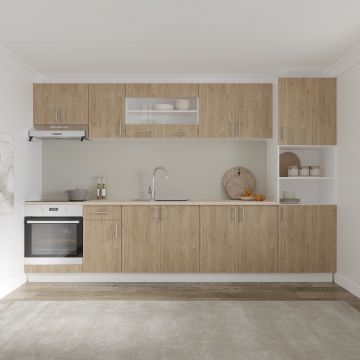 Set Bucatarie Karo V30, Lemn Natural/Alb, Blat Thermo 28 mm, L 320 cm