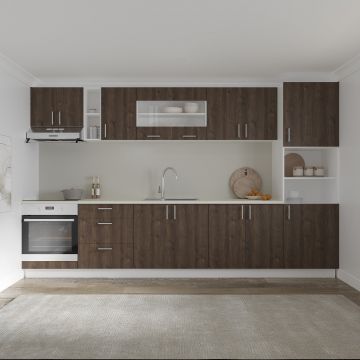 Set Bucatarie Karo V31, Stejar Bronz/Alb, Blat Thermo 28 mm, L 340 cm