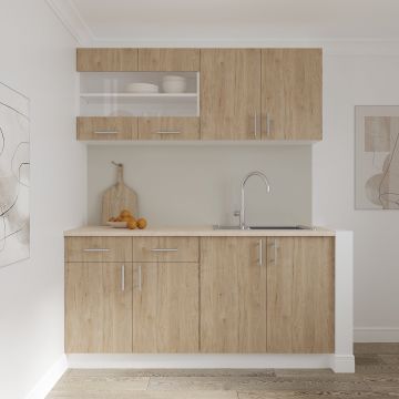 Set Bucatarie Karo V8, Lemn Natural/Alb, Blat Thermo 28 mm, L 160 cm