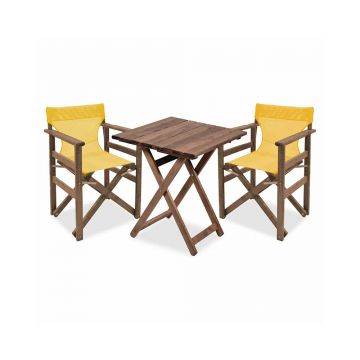 Set de gradina din lemn masiv de nuc Pakoworld Retto 3 piese galben