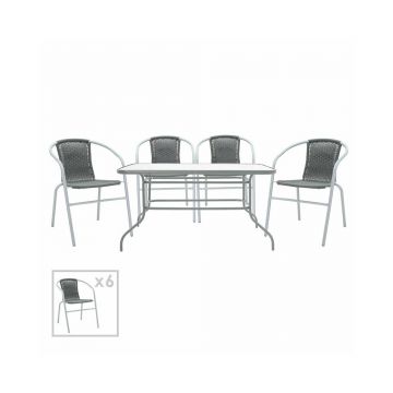 Set de gradina Pakoworld Valor-Tade 7 piese metal/poliratan gri