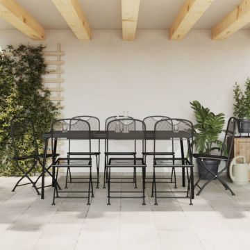 Set de masă pentru grădină, 9 piese, plasă metalică antracit
