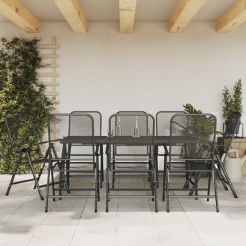 Set de masă pentru grădină, 9 piese, plasă metalică antracit