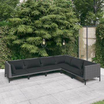 Set de mobilier de grădină & perne 6 piese gri închis poliratan