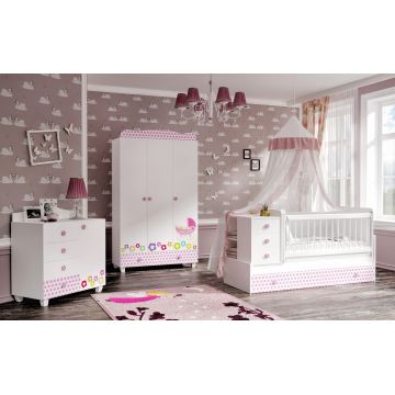 Set de mobilier pentru camera bebelusului Diamond, Alb, 78x106x186 cm