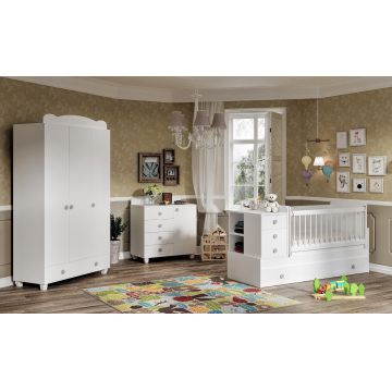 Set de mobilier pentru camera bebelusului Pearl, Alb, 78x106x186 cm