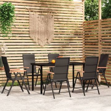 Set de servit masa pentru grădină, 7 piese, negru